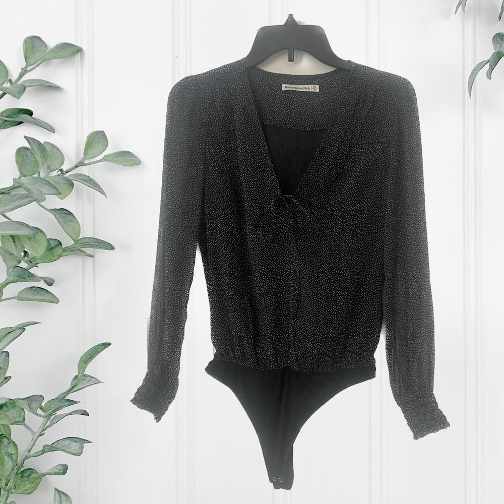 Abercrombie & Fitch Polka Dot Long Sleeve Black Body Suit XS